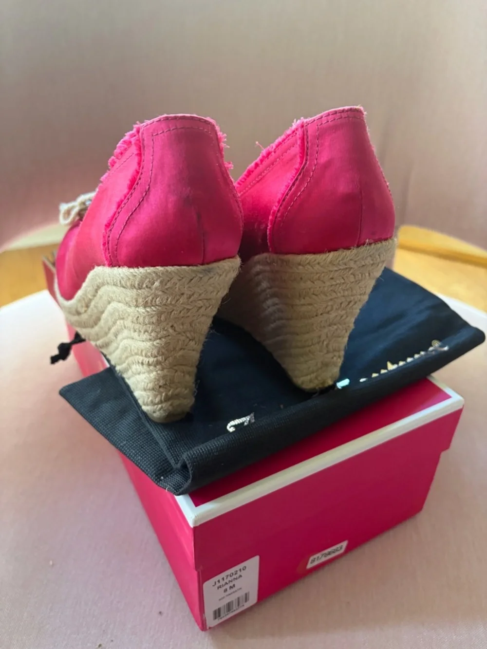 Juicy Couture Riana Pop Pink Satin Embellished Platform Wedge Heels